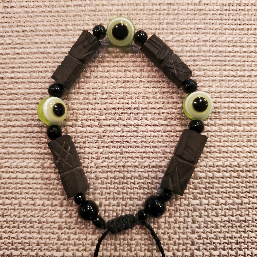 Set of 2 beaded bracelets/1 anklet in black, red and green evil eye/foot beads